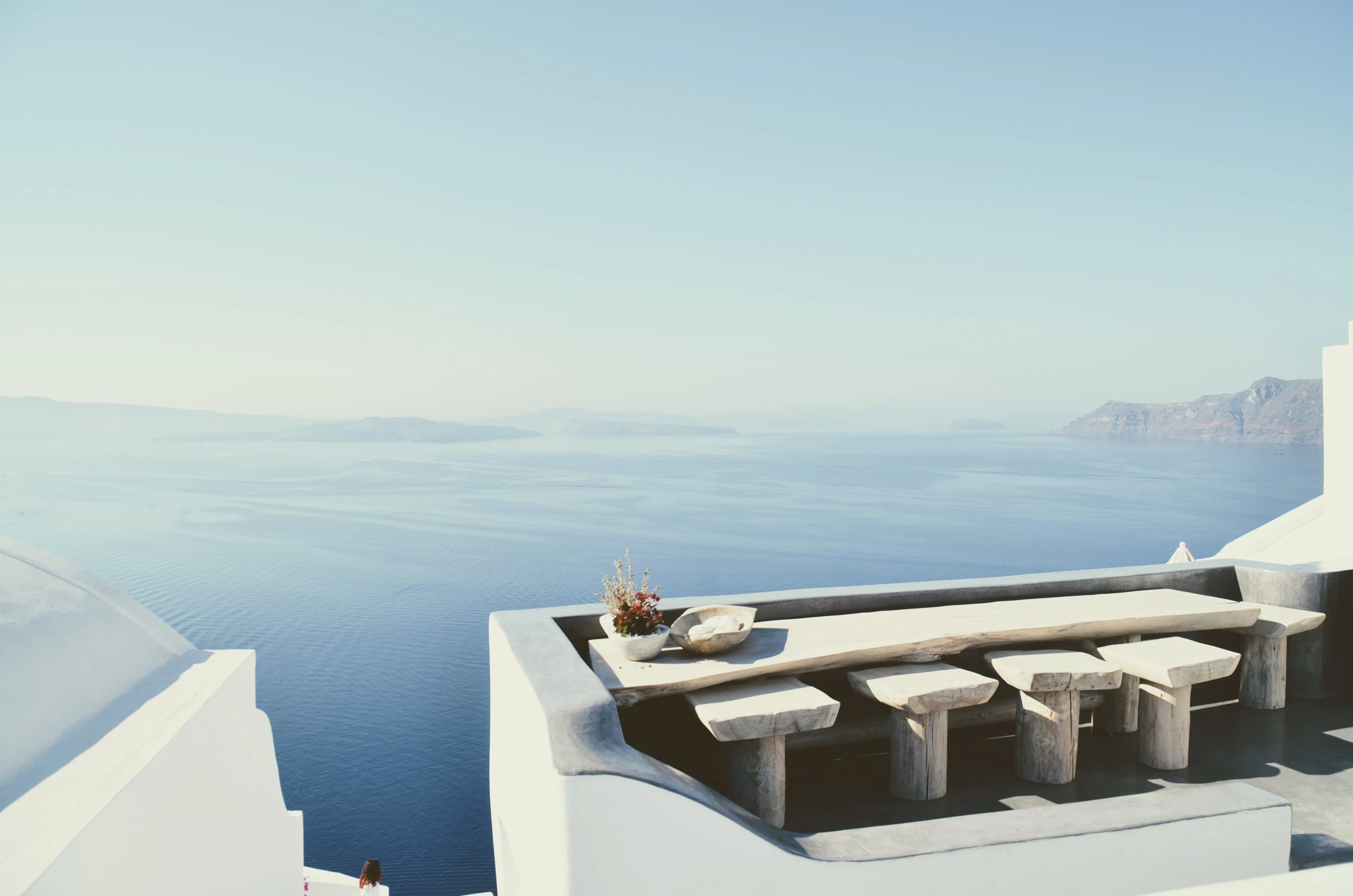 Santorini terrace overlooking the Aegean sea